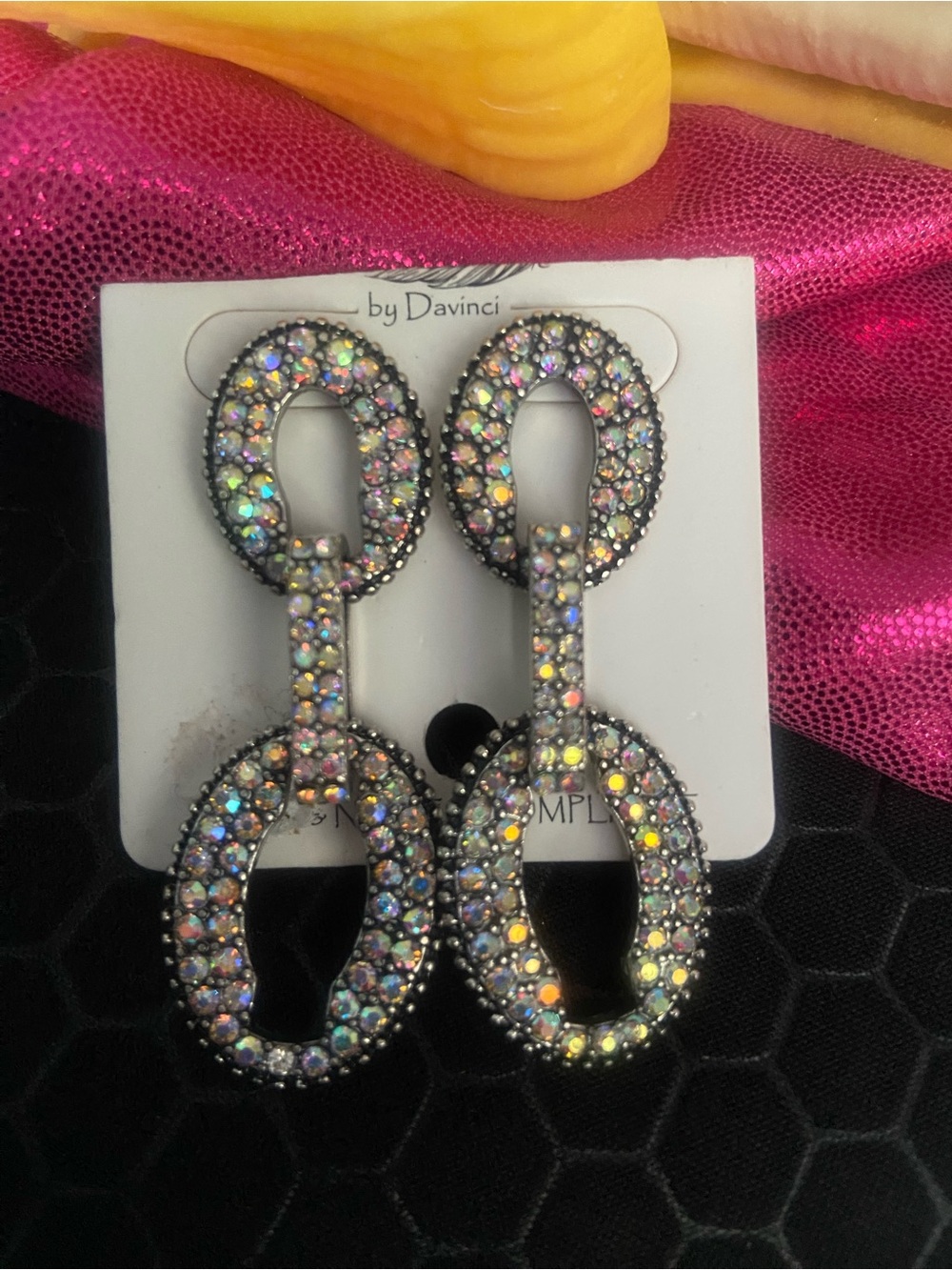 🪩DaVinci Iridescent Crystal Double Hoop Drop Earrings - Multicolor - Picture 2 of 3